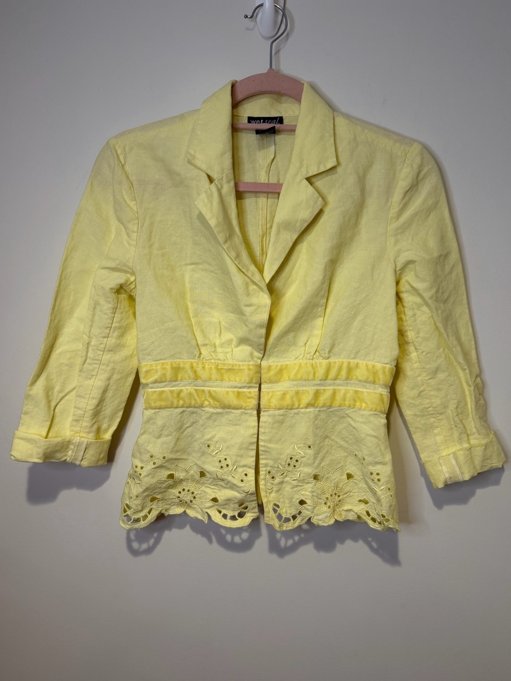 wet seal butter yellow embroidered jacket size small y2k